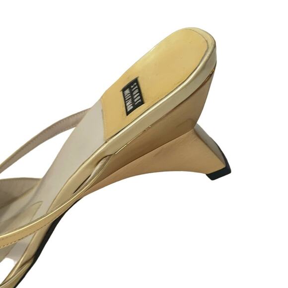 Stuart Weitzman Yellow Patent Leather Slip on Sculptural Wedge Mules Size 7.5 - Picture 5 of 7